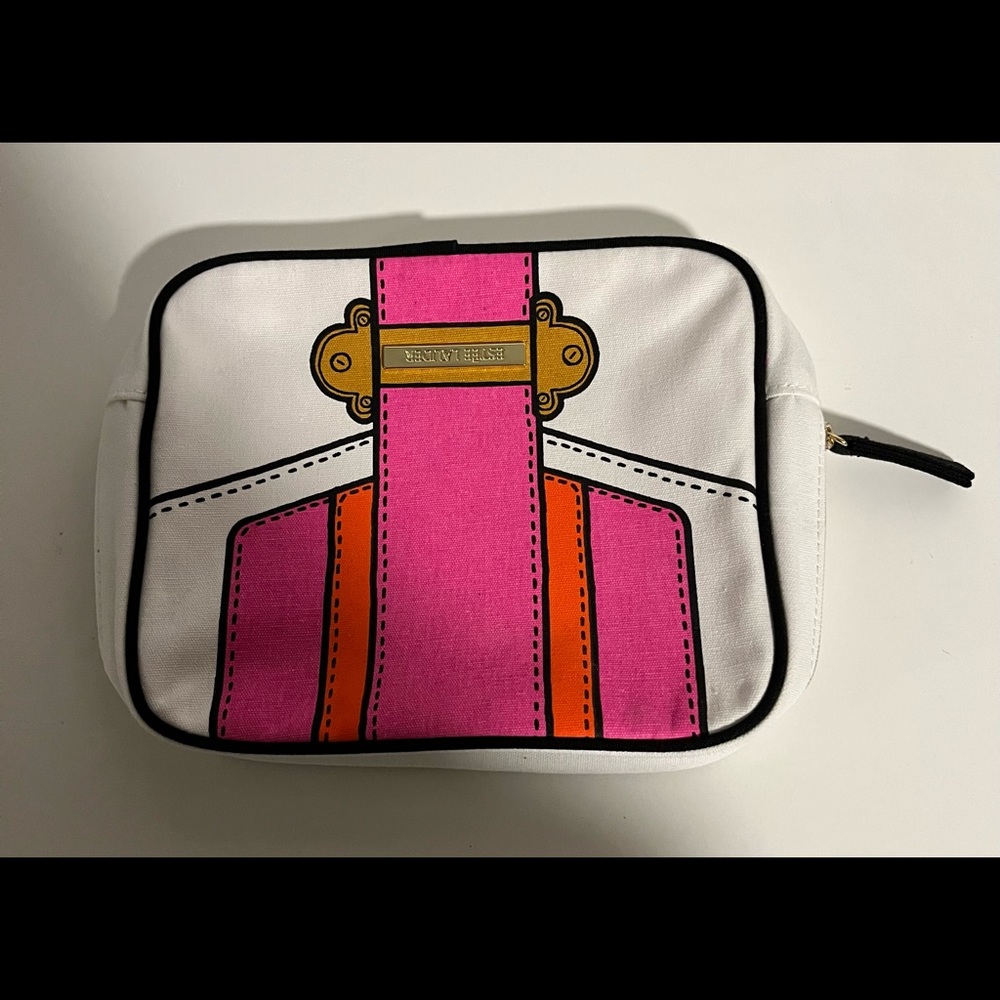 2021 Estee Lauder  Cosmetic Makeup Bag Toiletries ~ White/Pink 8.5” X 6”